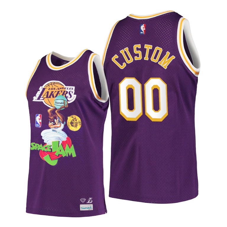 Men's Los Angeles Lakers Custom #00 NBA Diamond Space Jam Purple Basketball Jersey KSX5083ZN